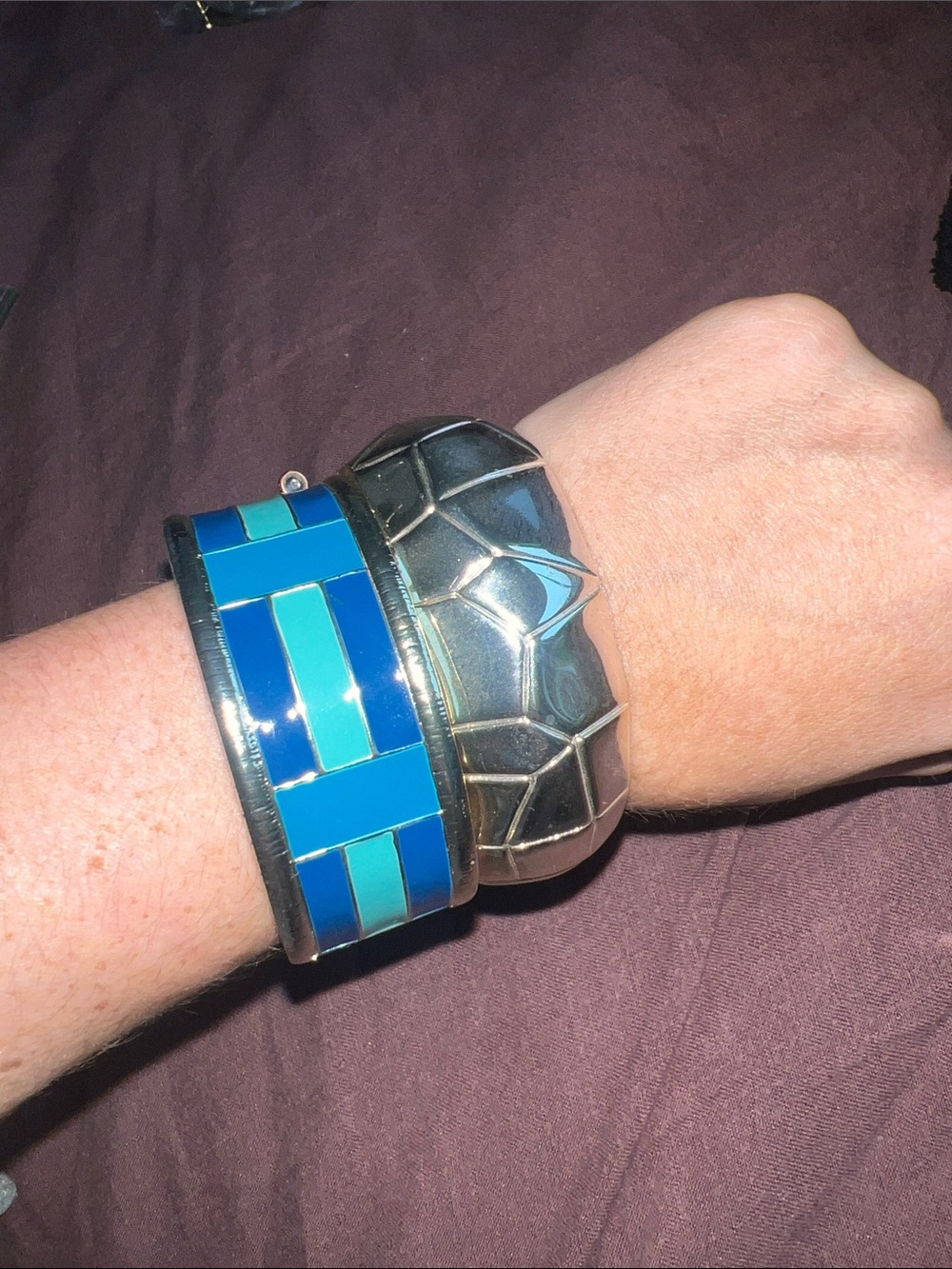 Chunky Blue Enamel Bangle Bracelet Set